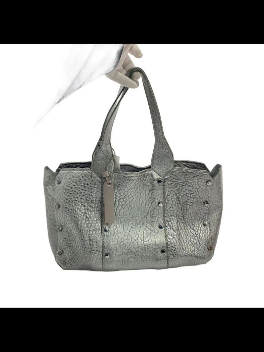 Jimmy Choo Silver Textured Studded Tote